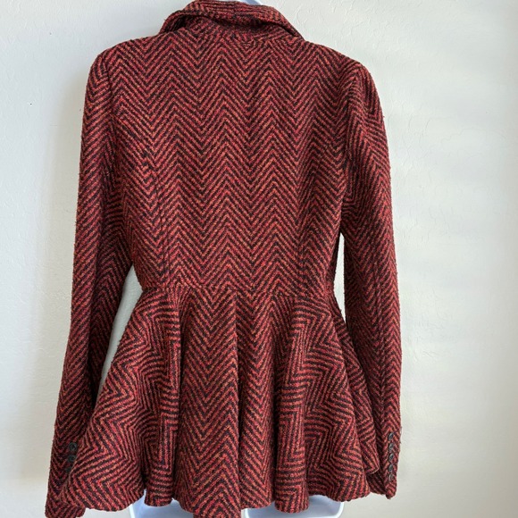 Free People Patricia Peplum Tweed Jacket Size 10 Double Breasted Pea Coat Warm - Picture 6 of 14